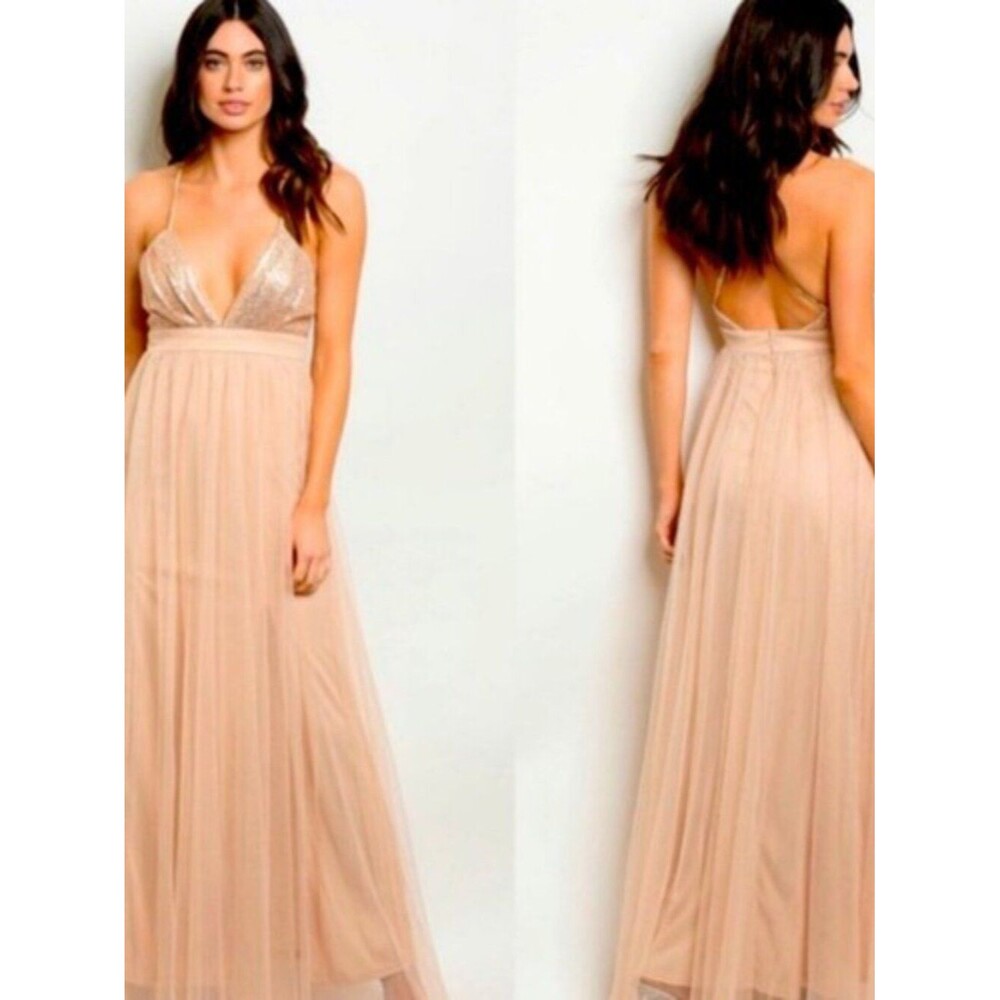 The Clothing Company Champagne Sequin Bust Tulle Formal Dress NWOT